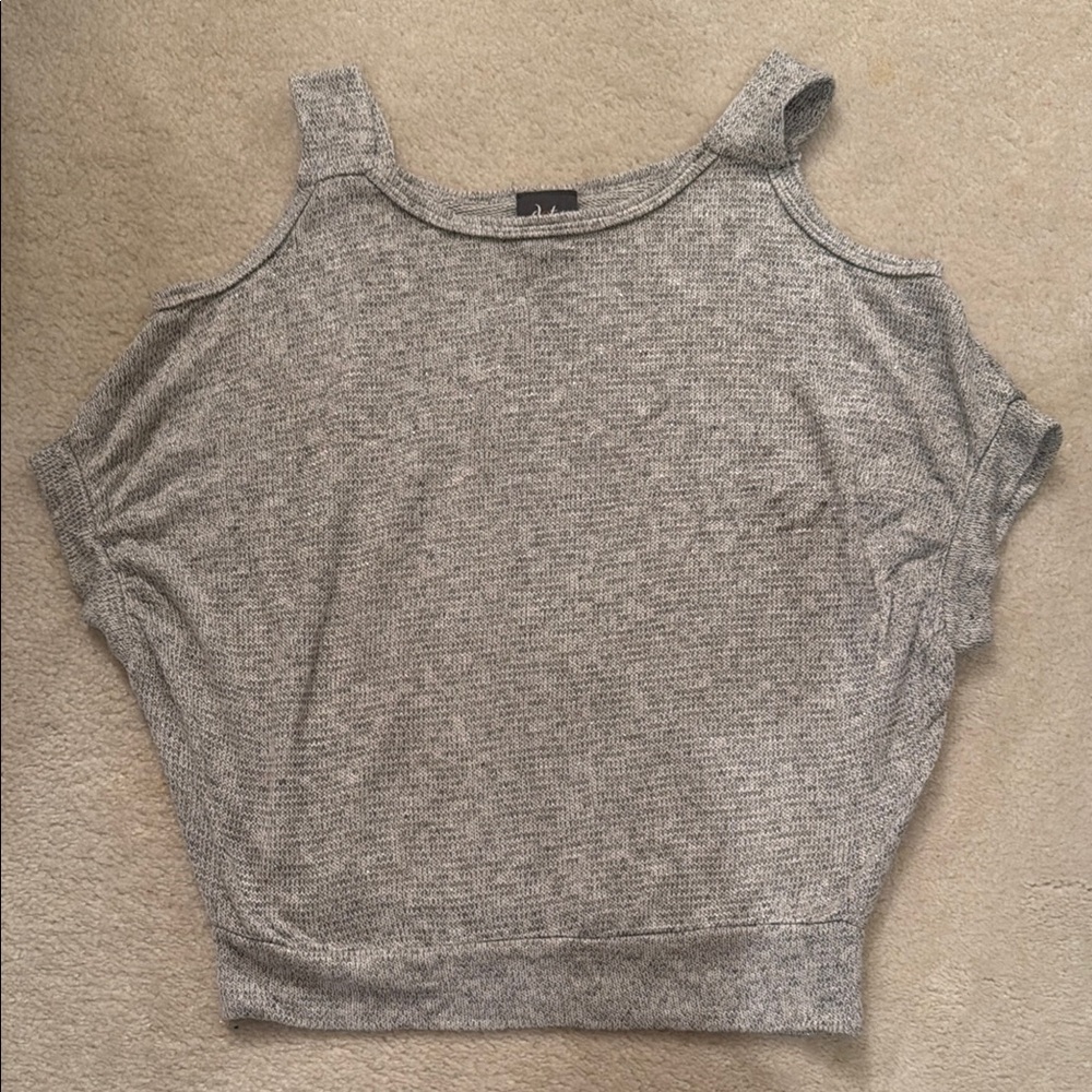 Dots Gray Women's Cold Shoulder Silver Gray Marled Knit Sweater Top